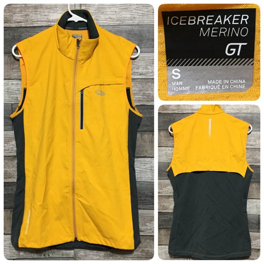 Icebreaker Merino GT Full Zip Vest Men’s S Gold Yellow Pockets Performance